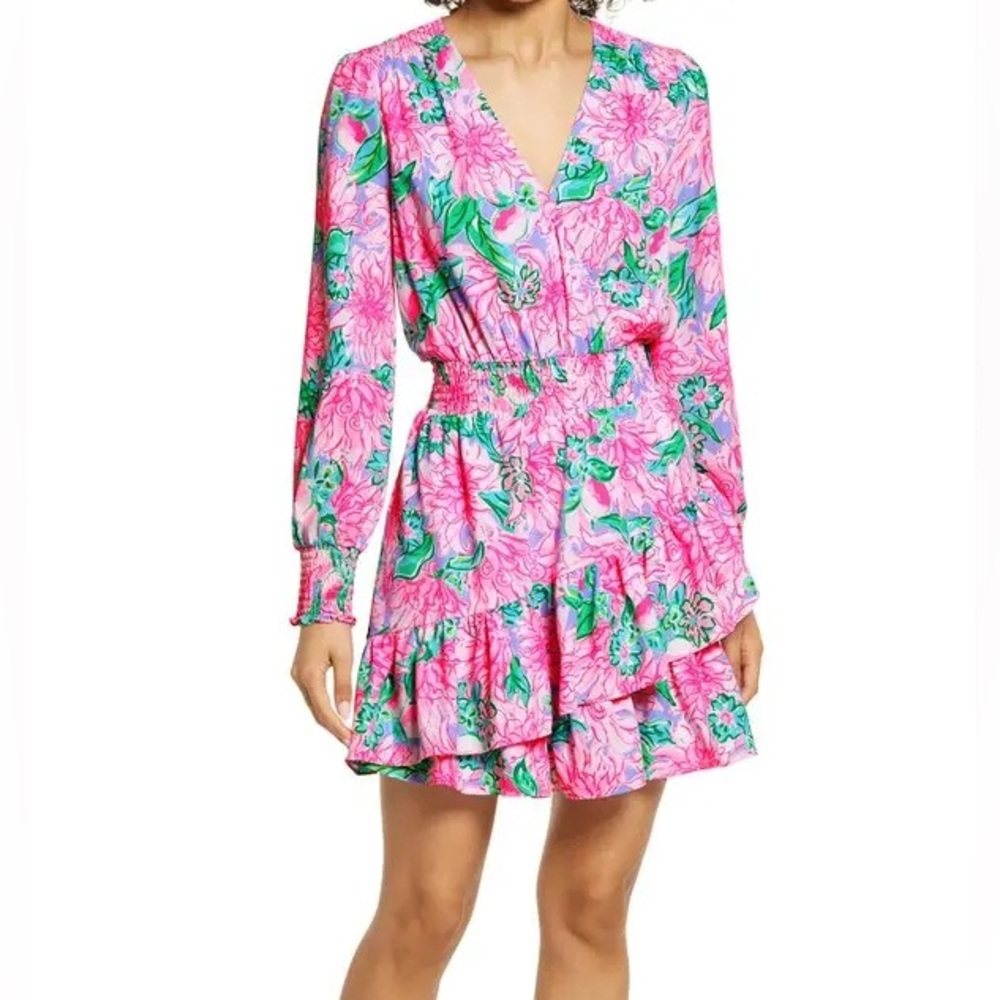 EUC Lilly Pulitzer Cristiana Stretch Dress. Pink Blossom Try Your Zest. Size 2.